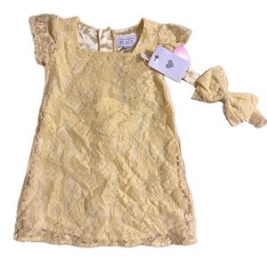The Children’s Place Little Girl Yellow Lace Dress With Matching Headband